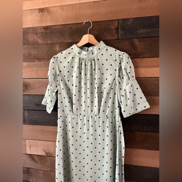 ZAPAKA Sage Green Polka Dot Puff Sleeve Midi Dress Cottagecore Inspired - Picture 10 of 11